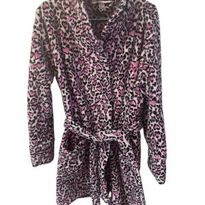 Victoria’s Secret Pink Robe Sleep XS/S Super Soft Plush HEART LEOPARD